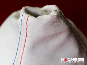 FIAT 500 Gear Shift Boot - Black Italy - White Leather w/ American Flag & Red/ Blue Stitching